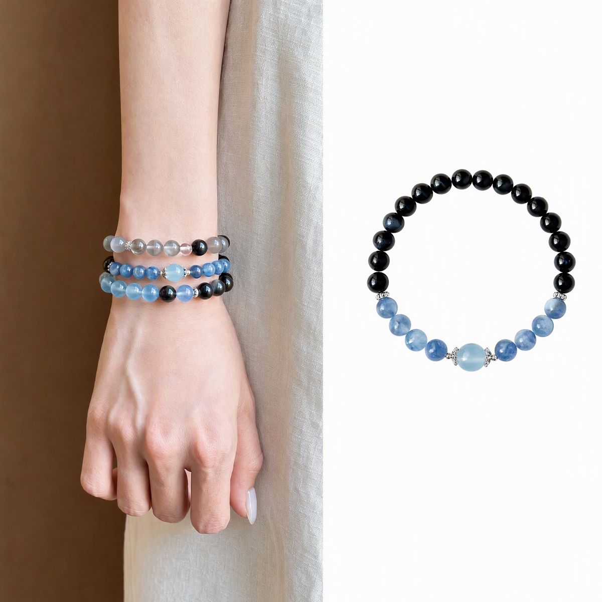Blue Tiger’s Eye, Blue Kyanite & Aquamarine Bracelet – Mixed Bead Design