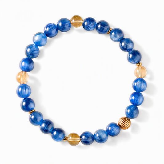 Natural Blue Kyanite & Citrine Bracelet – 6mm Crystal Beads