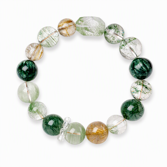 Natural Green Phantom Quartz & Golden Rutilated Quartz Bracelet – Abundance & Growth