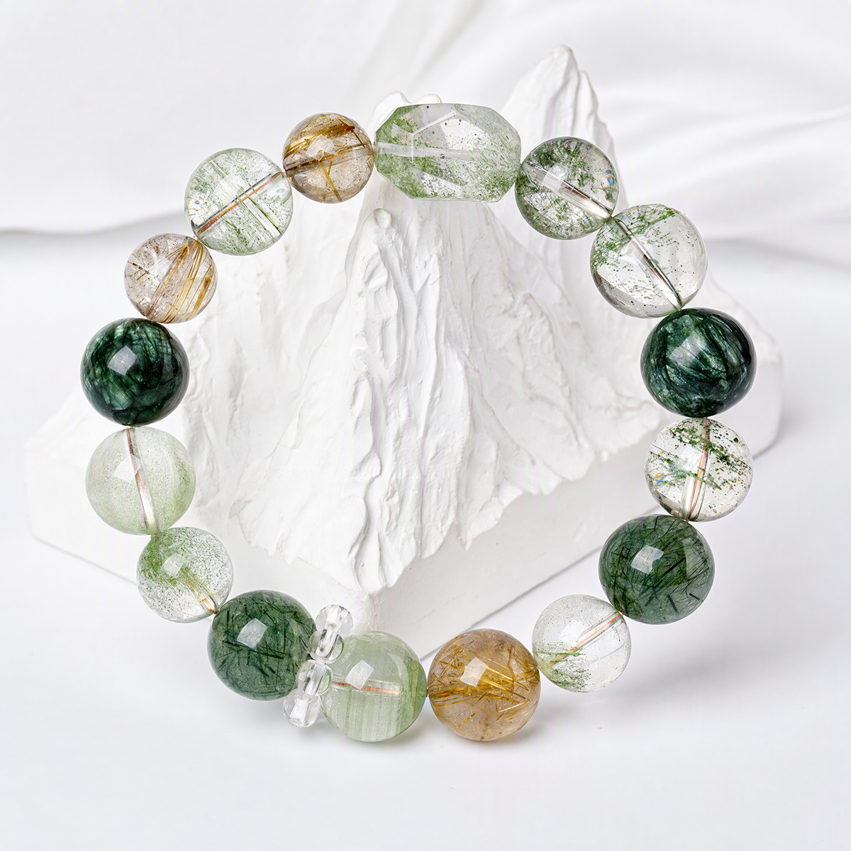 Natural Green Phantom Quartz & Golden Rutilated Quartz Bracelet – Abundance & Growth