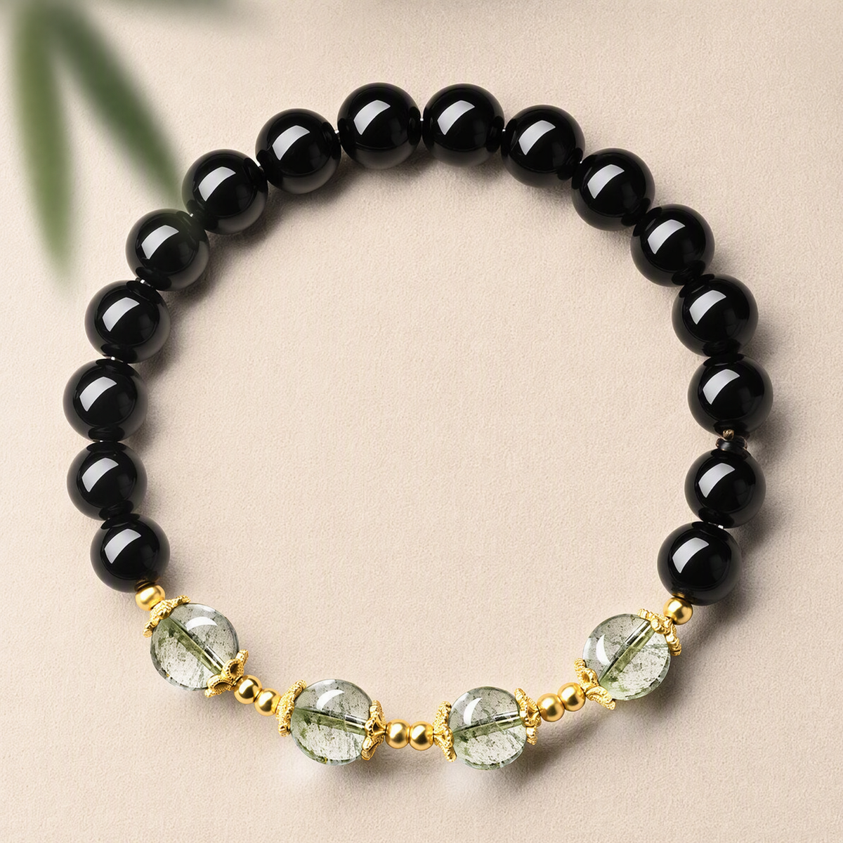 Natural Black Obsidian & Green Phantom Quartz Bracelet – Meaningful Gemstone Jewelry