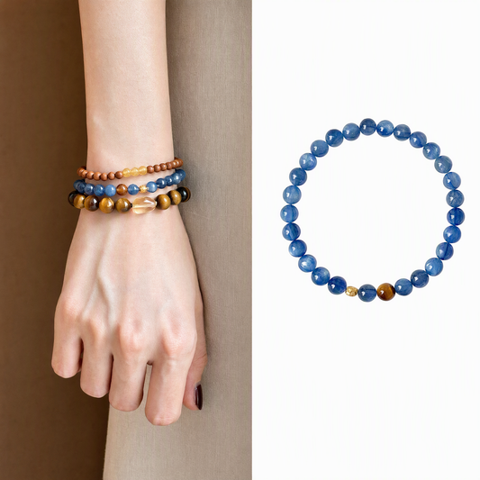 Blue Kyanite & Tiger’s Eye Bracelet – Minimalist Gemstone Jewelry