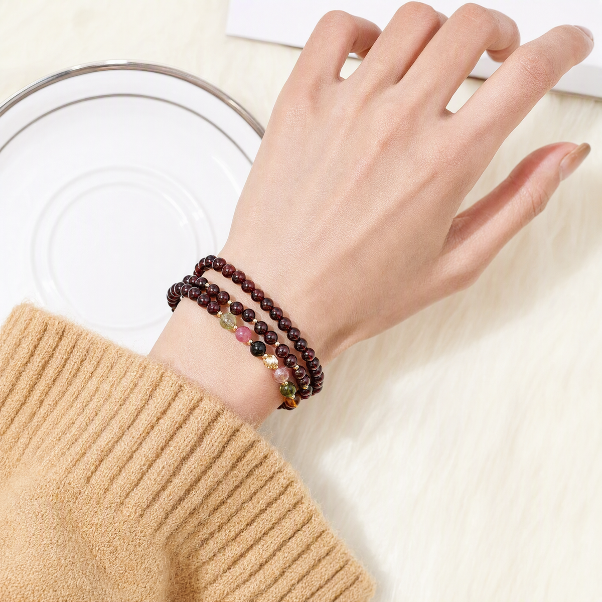 Garnet & Tourmaline Layered Bracelet – January Birthstone Jewelry