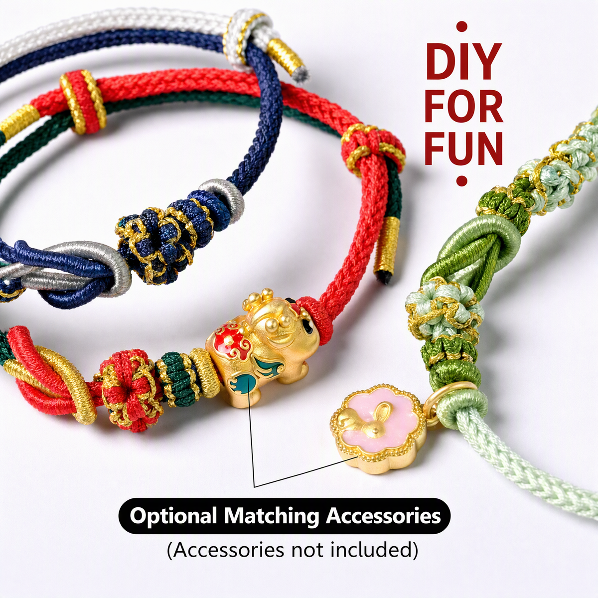 DIY Couple Woven Bracelet – Adjustable Peach Blossom String Bracelet for Custom Beads