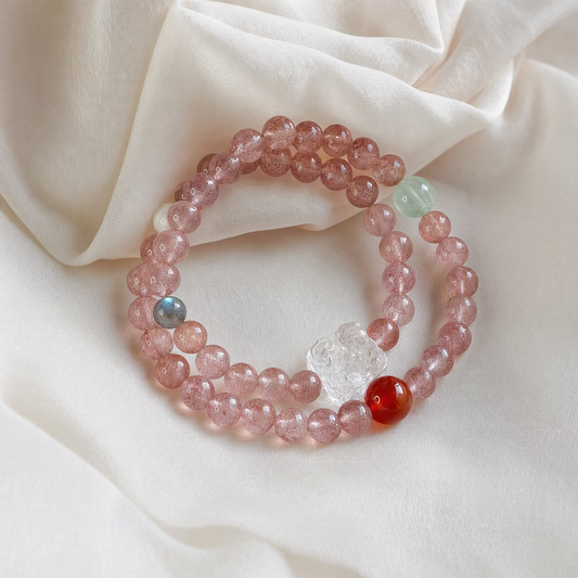 Natural Strawberry Quartz Crystal Bracelet with Mixed Gemstones – Chinese-Inspired Jewelry for Women