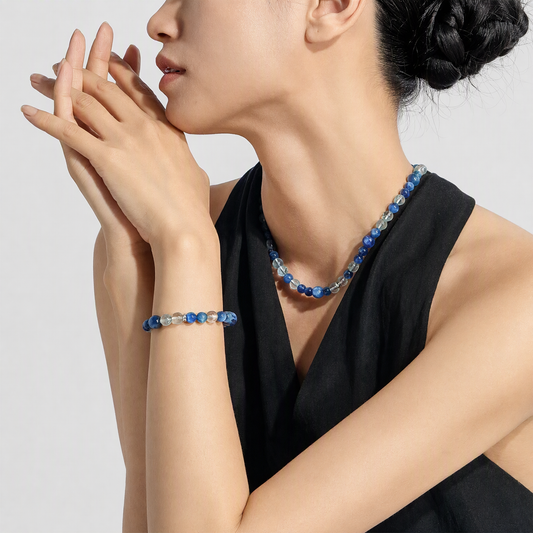 Natural Kyanite & Aquamarine Crystal Bracelet for Women – Blue Gemstone Jewelry