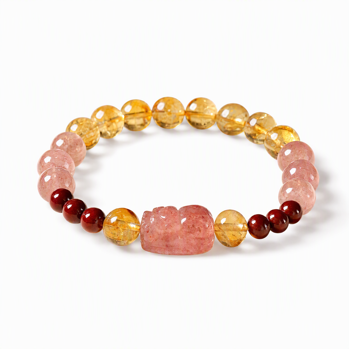 Natural Citrine & Strawberry Quartz Bracelet for Women with Pixiu Charm