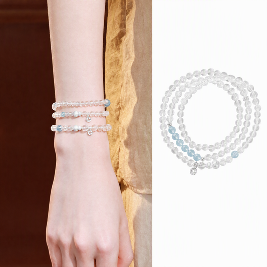 Natural Clear Quartz & Aquamarine Multi-Wrap Bracelet – Adjustable Crystal Jewelry
