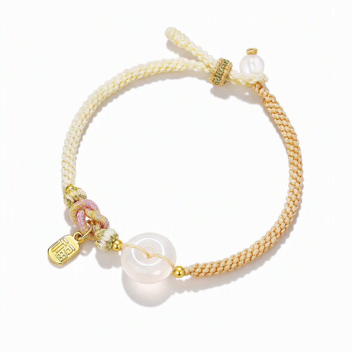 White Agate Peace Knot Couple Bracelets – Adjustable Woven String Bracelets with Lucky Fu Charm