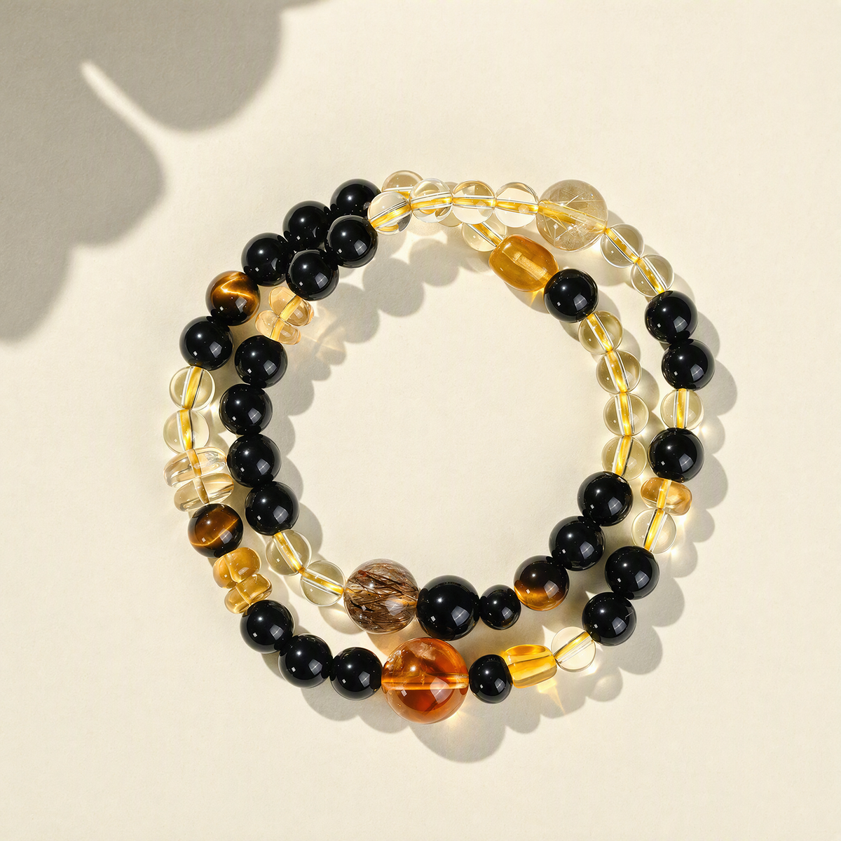 Citrine & Black Obsidian Multi-Layer Bracelet – Mixed Gemstone Design