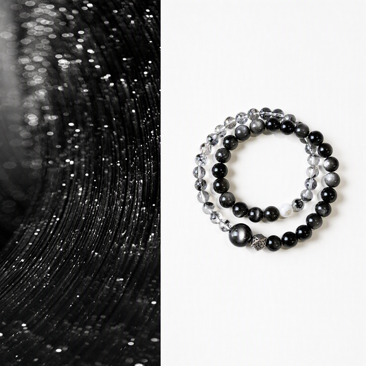 Silver Sheen Obsidian & Phantom Quartz Bracelet – 10.5mm Beads