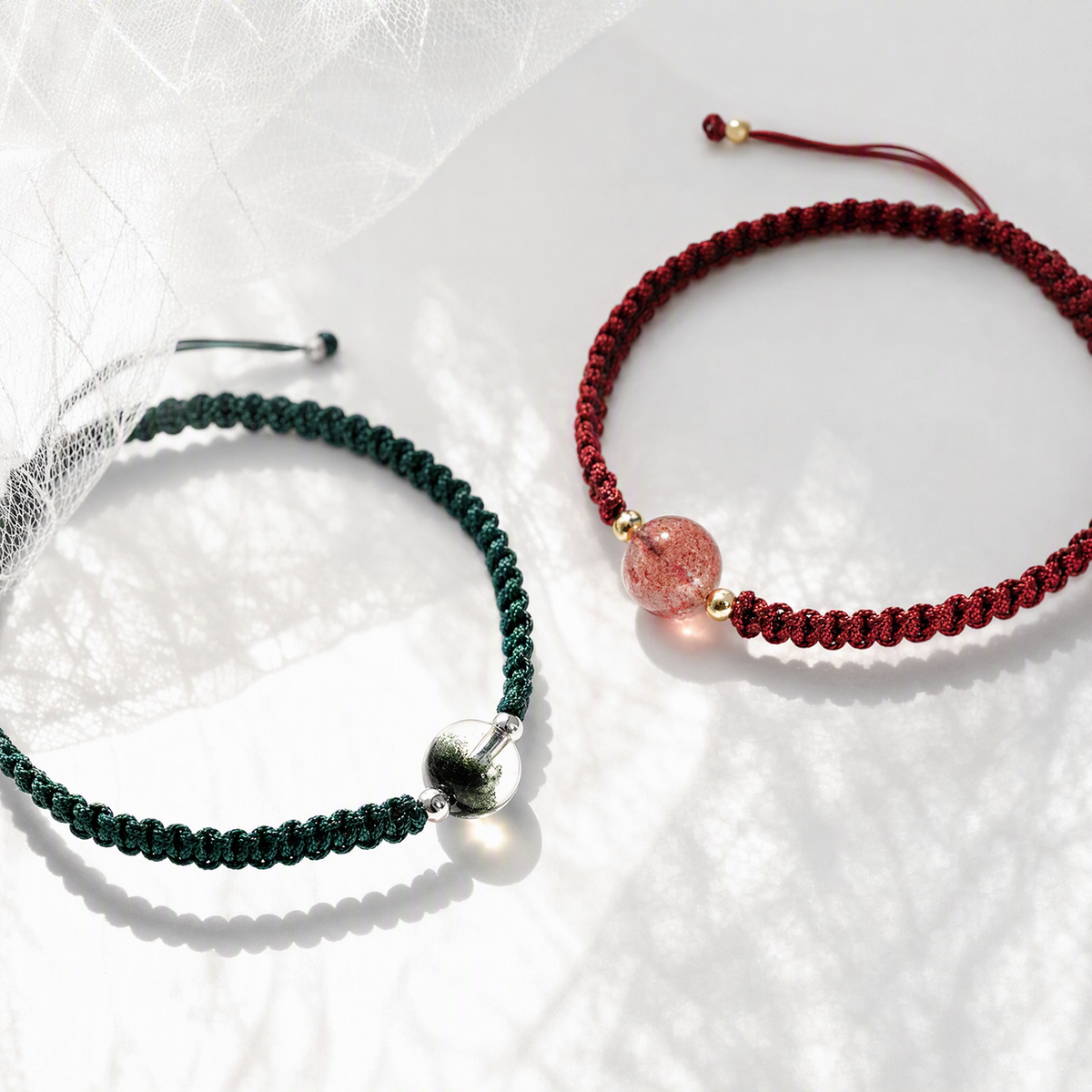 Handwoven Crystal Bracelet – Green Phantom Quartz or Strawberry Quartz