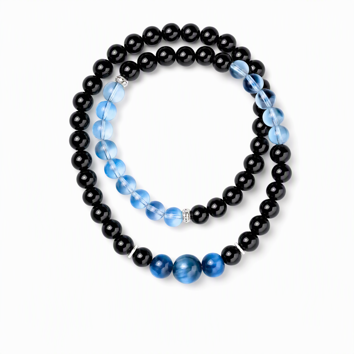 Aquamarine & Black Obsidian Double Wrap Bracelet with Blue Kyanite – Natural Crystal Gemstone Jewelry