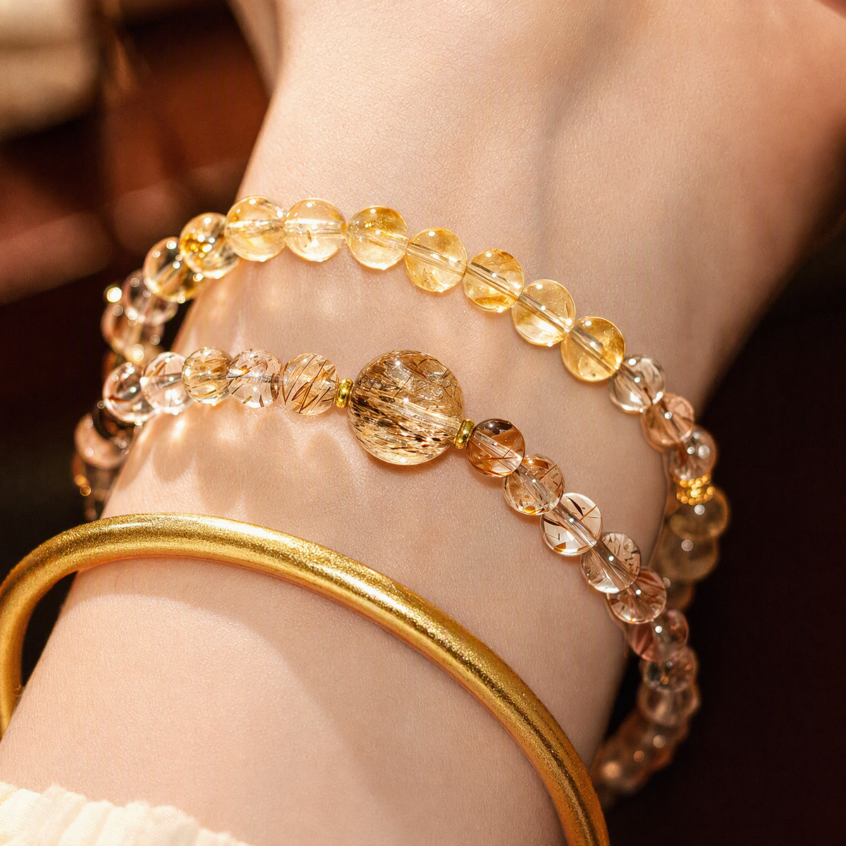 Citrine & Black Gold Super Seven Double-Wrap Bracelet
