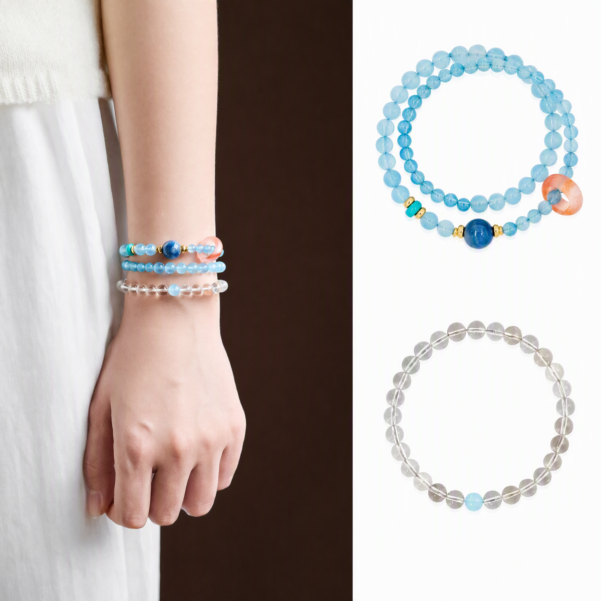 Aquamarine & Blue Kyanite Double-Wrap Bracelet – 6mm Gemstone Beads