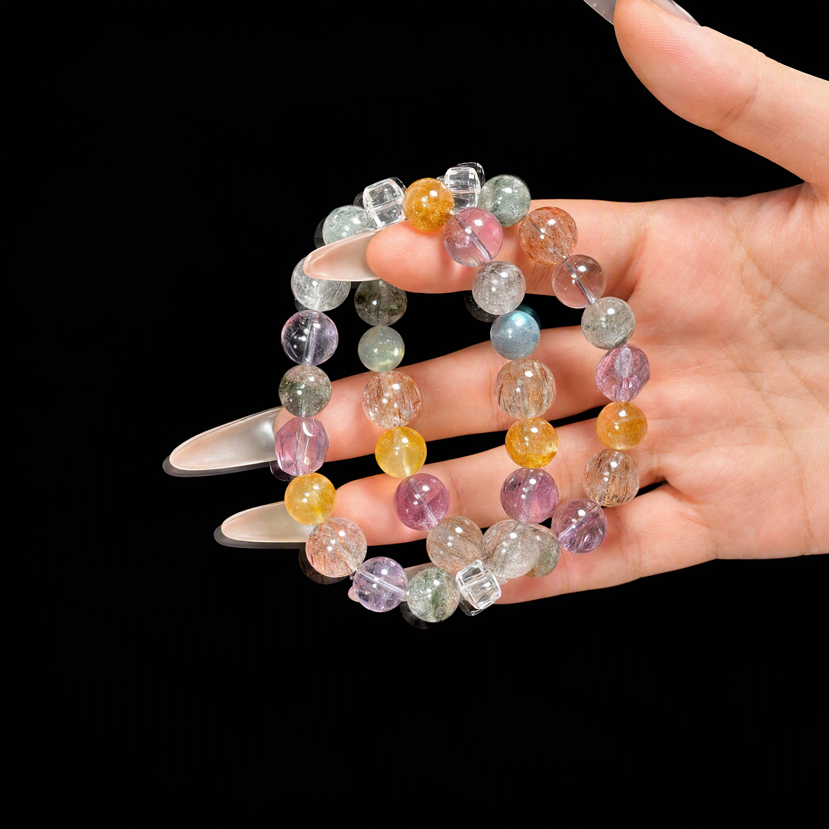 Amethyst, Black Gold Super Seven & Green Phantom Quartz Bracelet