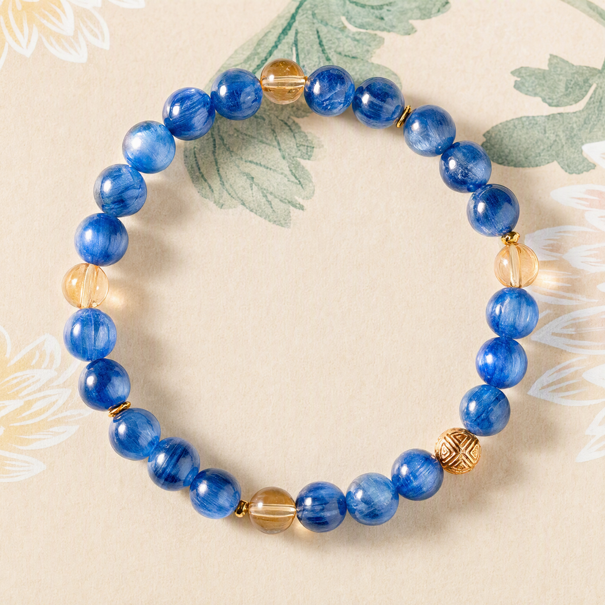 Natural Blue Kyanite & Citrine Bracelet – 6mm Crystal Beads