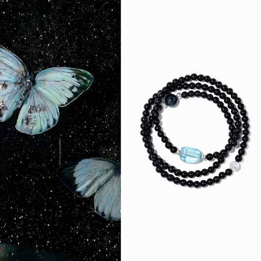 Black Obsidian, Aquamarine & Blue Tiger’s Eye Double-Wrap Bracelet – 4mm