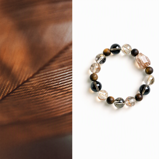 Black Gold Super Seven & Smoky Quartz Bracelet with Agarwood – Natural Gemstone Jewelry
