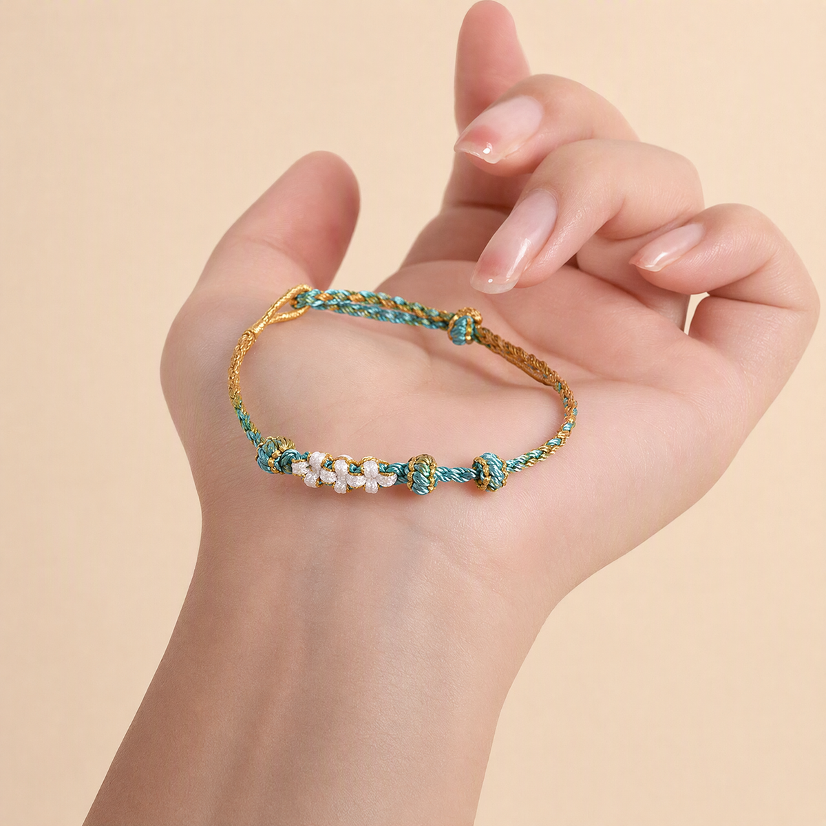 DIY Peach Blossom Knot Bracelet Base – Adjustable Woven String for Custom Beaded Jewelry