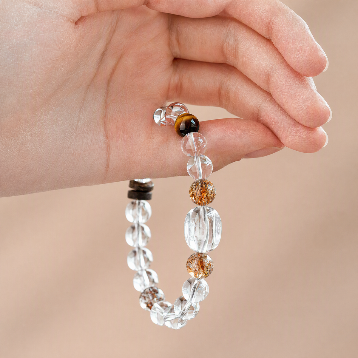 Clear Quartz, Black Gold Super Seven & Agarwood Bracelet