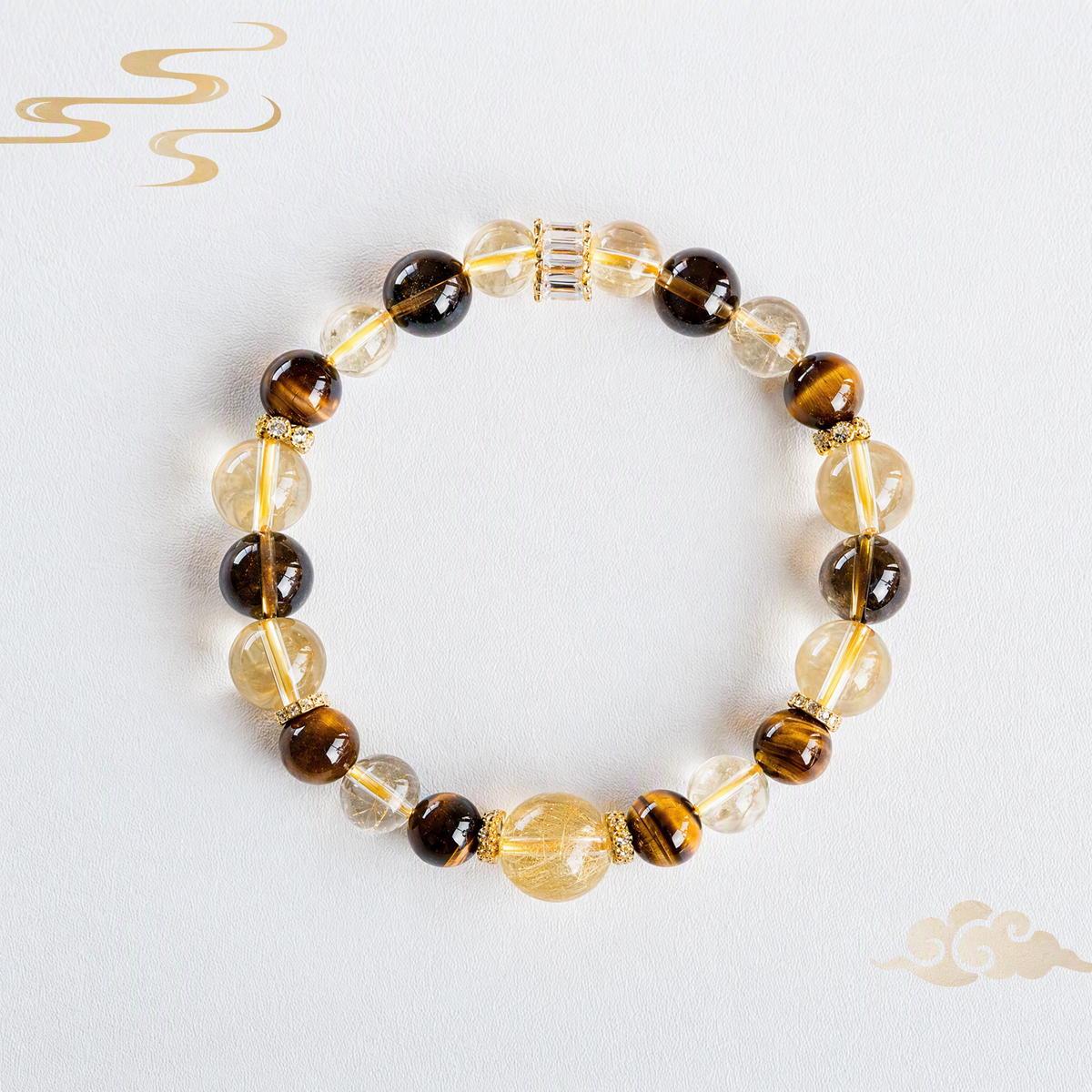 Golden Rutilated Quartz & Citrine Bracelet – Tiger’s Eye and Smoky Quartz