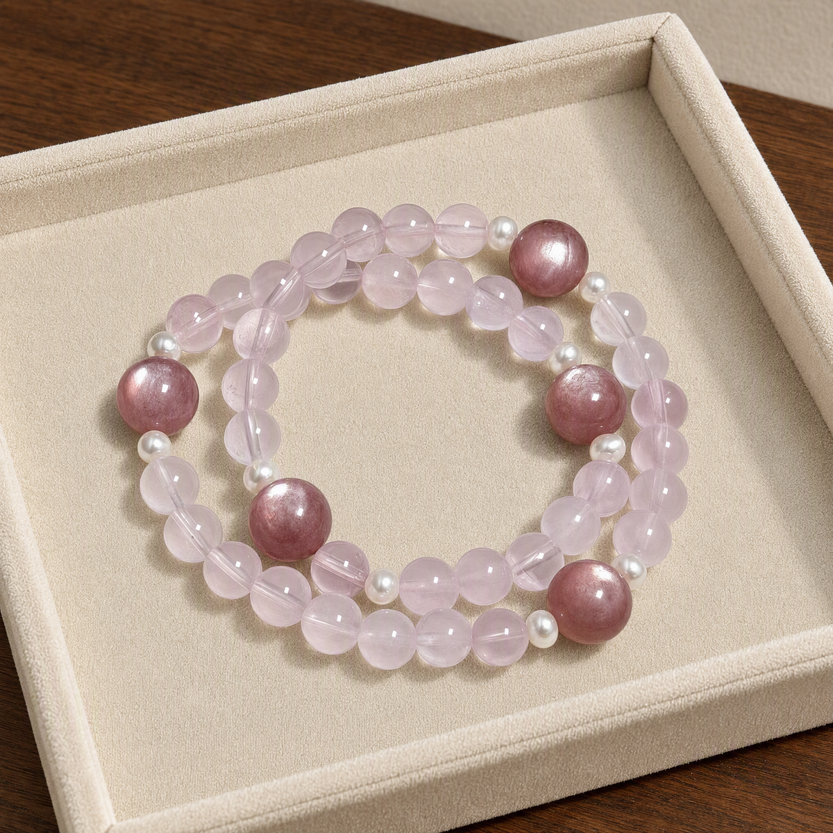 Pink Crystal & Kunzite Double-Wrap Bracelet – Sweet Pastel Design