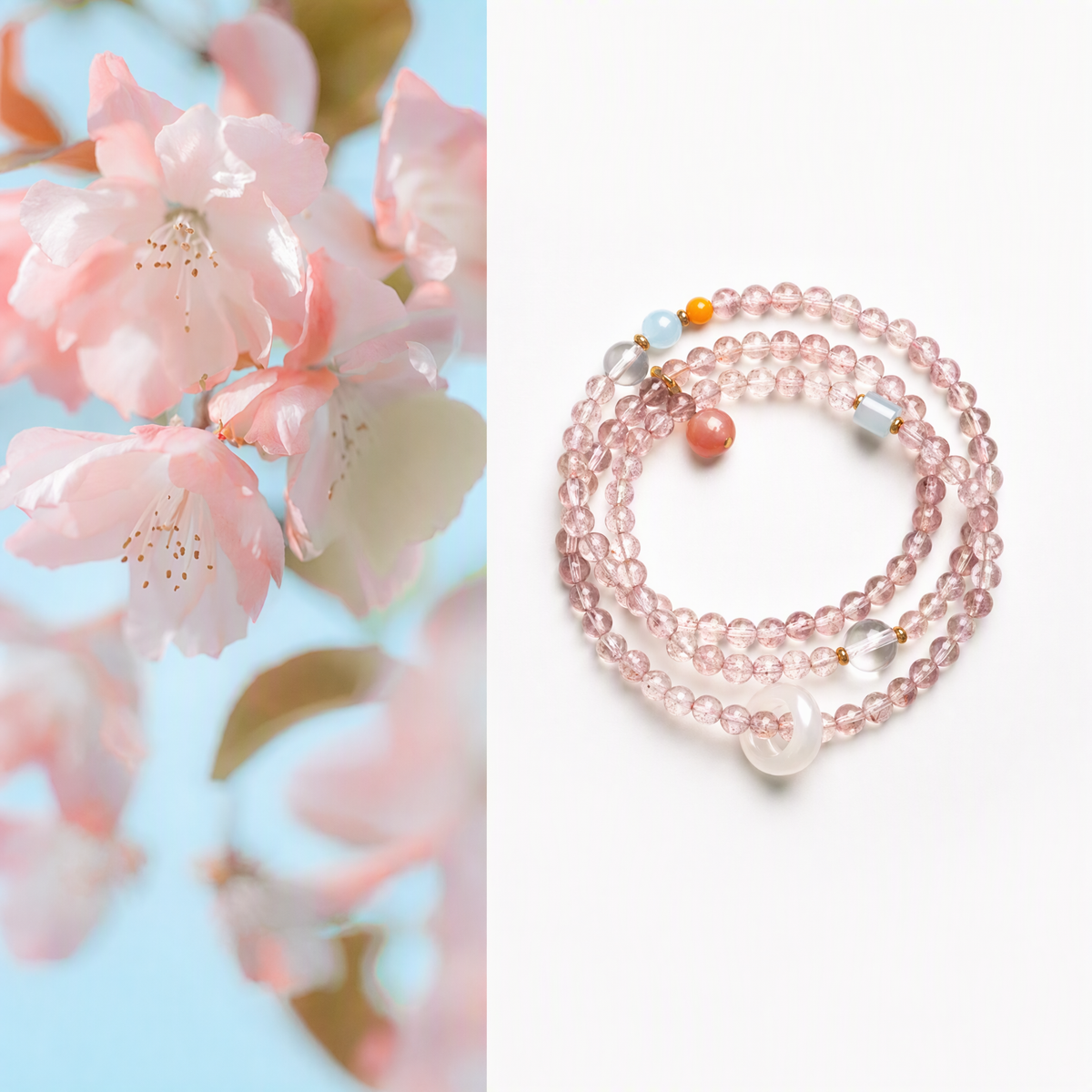 Natural Strawberry Quartz & Multigemstone Necklace Bracelet – Chinese-Inspired Jewelry