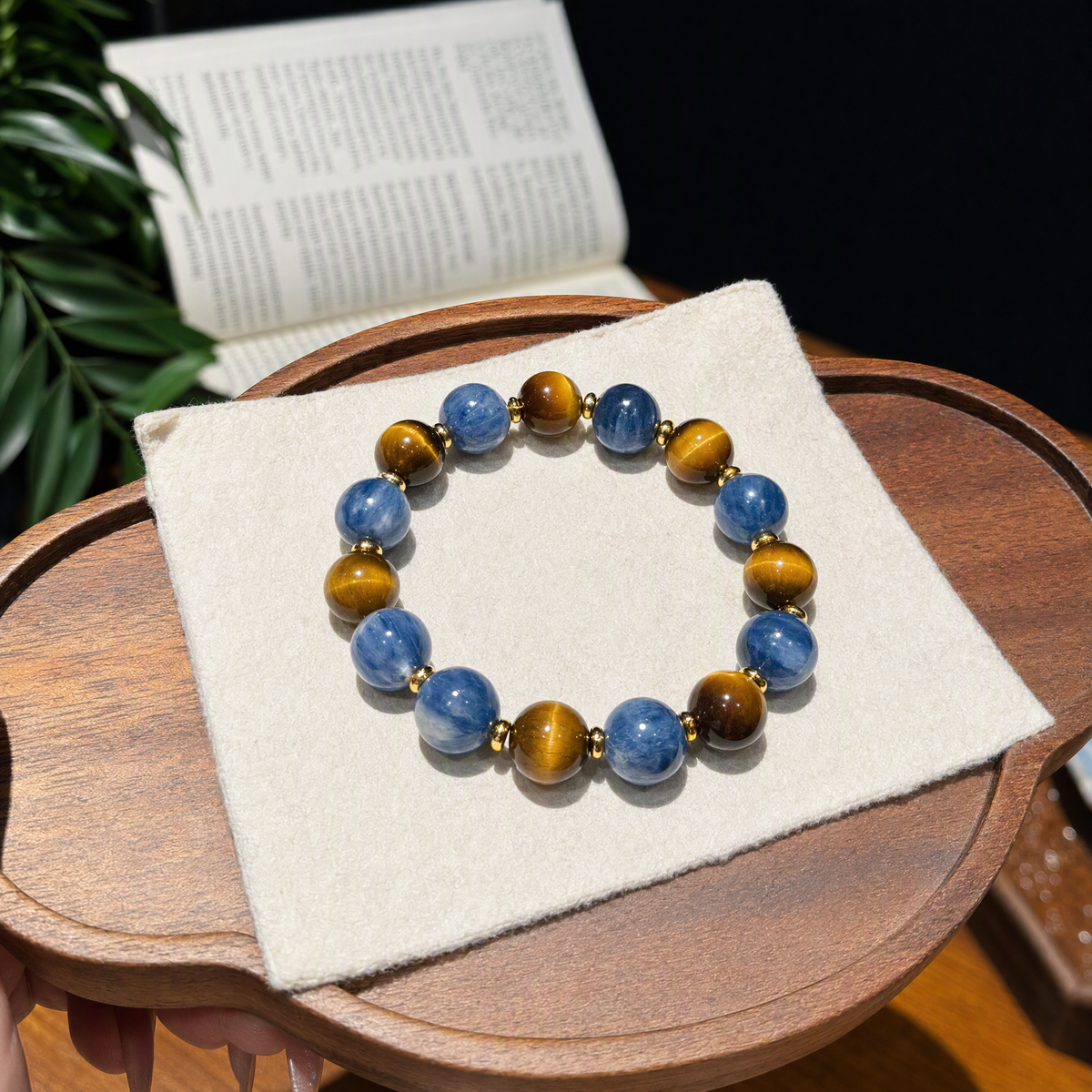 Blue Kyanite & Tiger’s Eye Couple Bracelet Set – 12mm & 14mm Beads