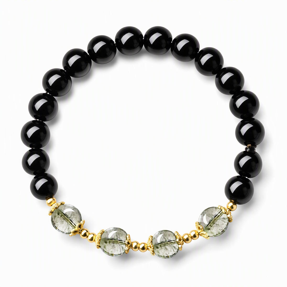 Natural Black Obsidian & Green Phantom Quartz Bracelet – Meaningful Gemstone Jewelry
