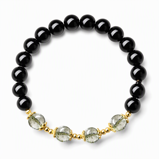 Natural Black Obsidian & Green Phantom Quartz Bracelet – Meaningful Gemstone Jewelry
