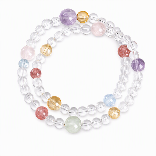 Multicolor Crystal Double-Layer Bracelet – Clear Quartz & Gemstones