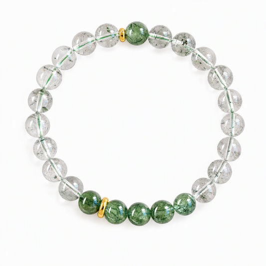 Green Phantom Quartz & Green Rutilated Quartz Bracelet – 8mm Beads