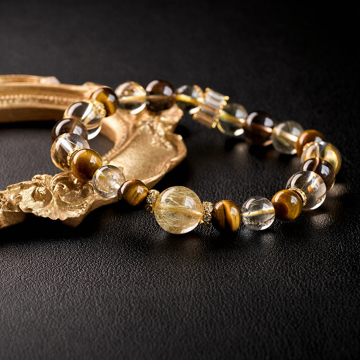 Golden Rutilated Quartz & Citrine Bracelet – Tiger’s Eye and Smoky Quartz