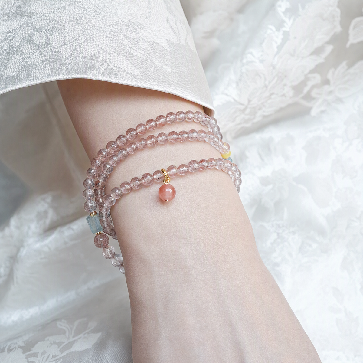 Natural Strawberry Quartz & Multigemstone Necklace Bracelet – Chinese-Inspired Jewelry