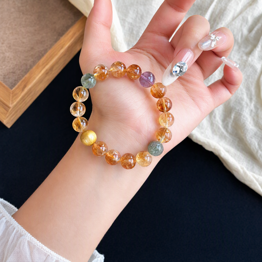 Citrine & Golden Rutilated Quartz Bracelet – Natural Crystal Jewelry