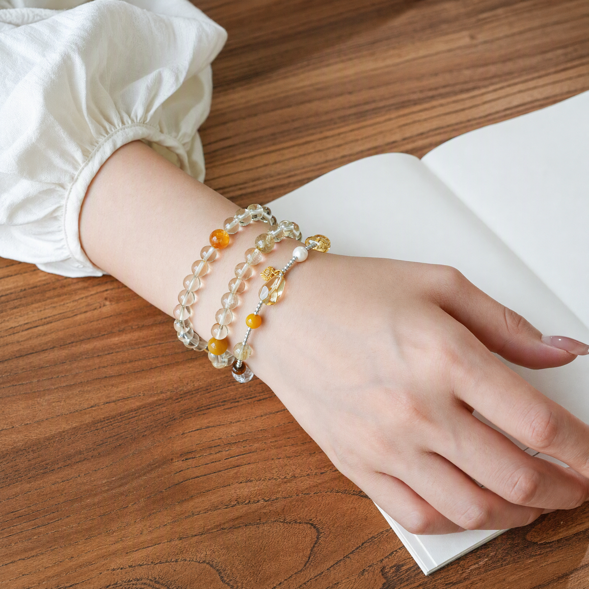 Natural Citrine & Tiger's Eye Double-Wrap Crystal Bracelet – Mixed Gemstones