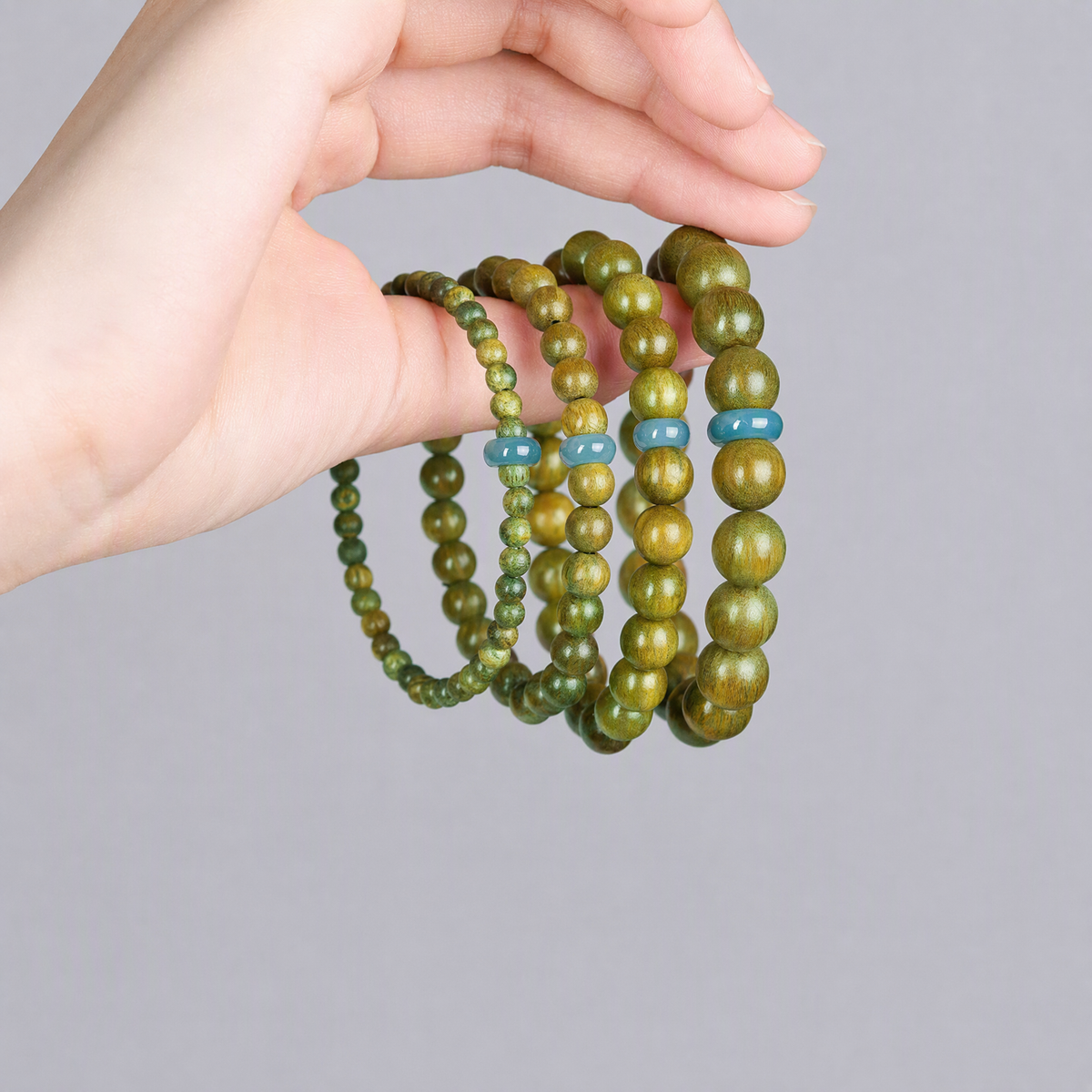 Natural Green Sandalwood & Blue Jade Bracelet – Five Elements Inspired