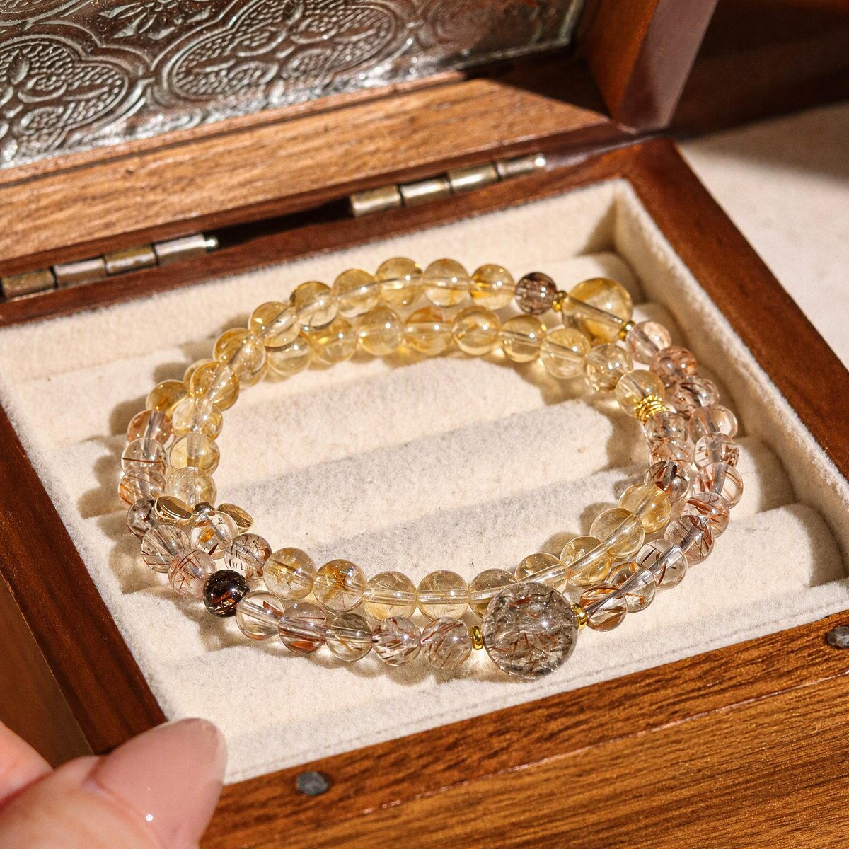 Citrine & Black Gold Super Seven Double-Wrap Bracelet