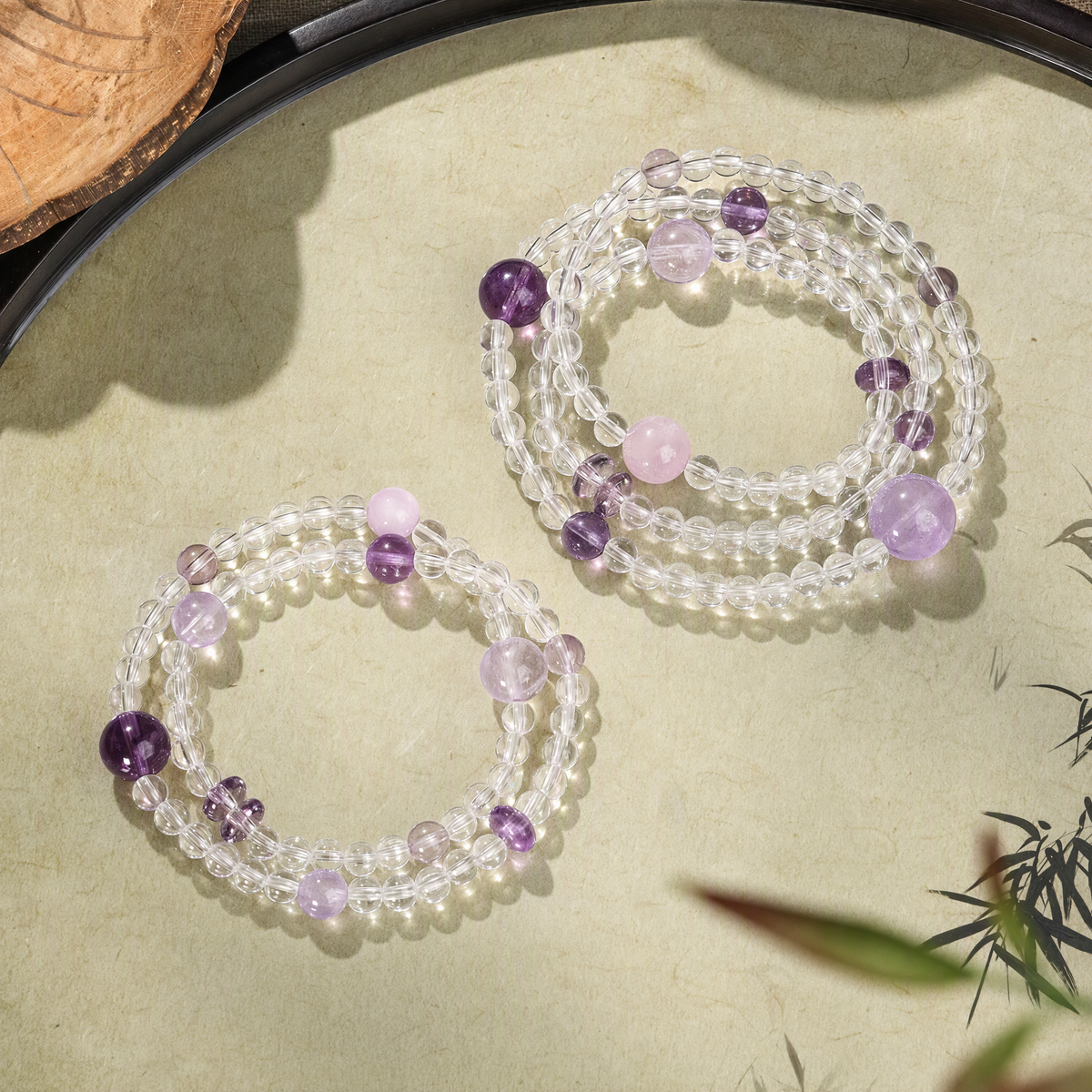 Lepidolite, Clear Quartz & Amethyst Multi-Wrap Bracelet