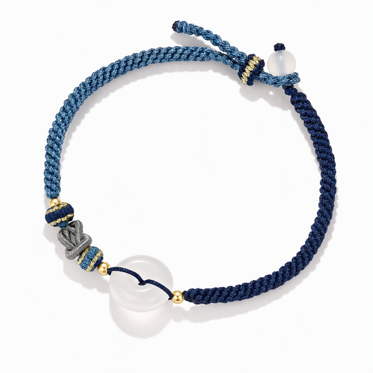 White Agate Peace Knot Couple Bracelets – Adjustable Woven String Bracelets with Lucky Fu Charm