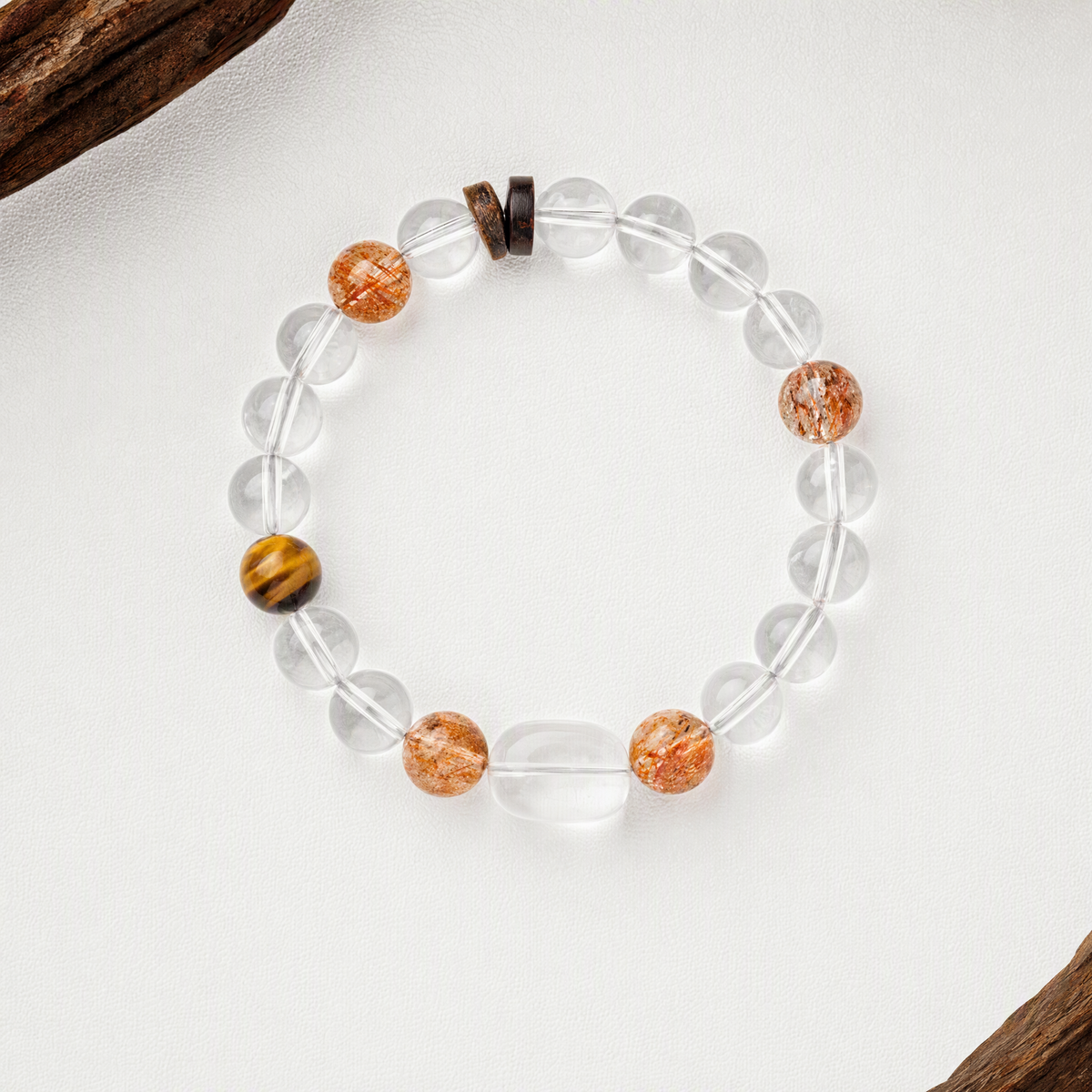 Clear Quartz, Black Gold Super Seven & Agarwood Bracelet