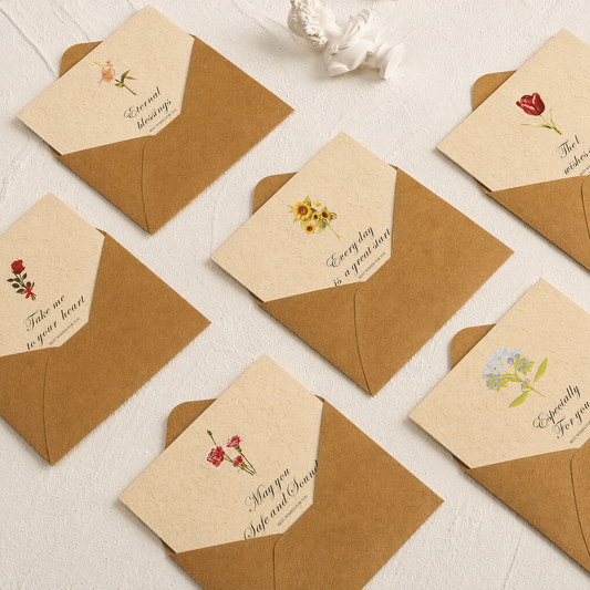 Vintage Greeting Cards with Kraft Envelopes & Gold Foil Seals – 6 Designs