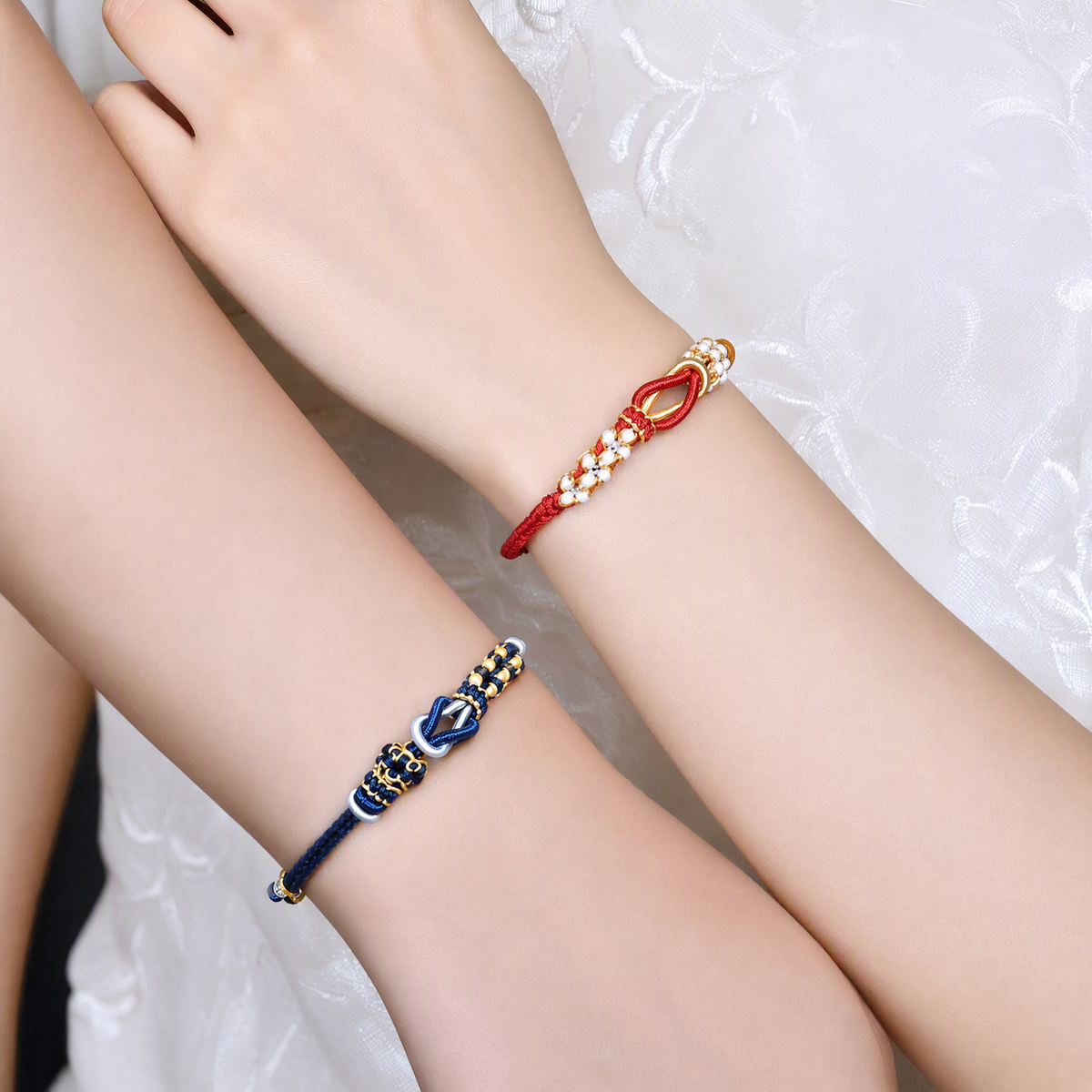 DIY Couple Woven Bracelet – Adjustable Peach Blossom String Bracelet for Custom Beads