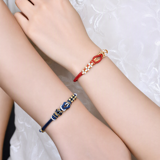 DIY Couple Woven Bracelet – Adjustable Peach Blossom String Bracelet for Custom Beads