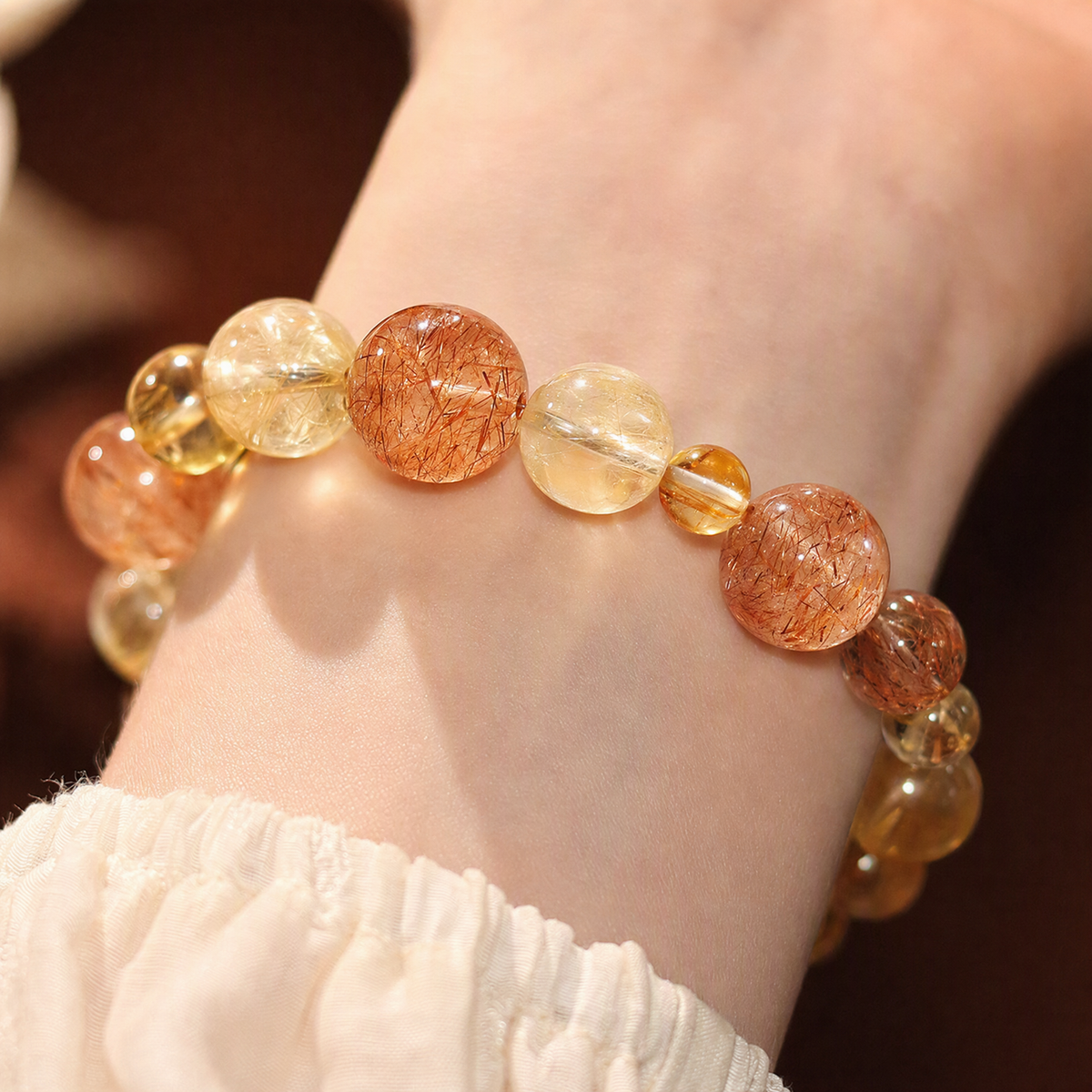 Yellow Citrine & Black Gold Super Seven Crystal Bracelet – Chinese-Inspired Gemstone Jewelry