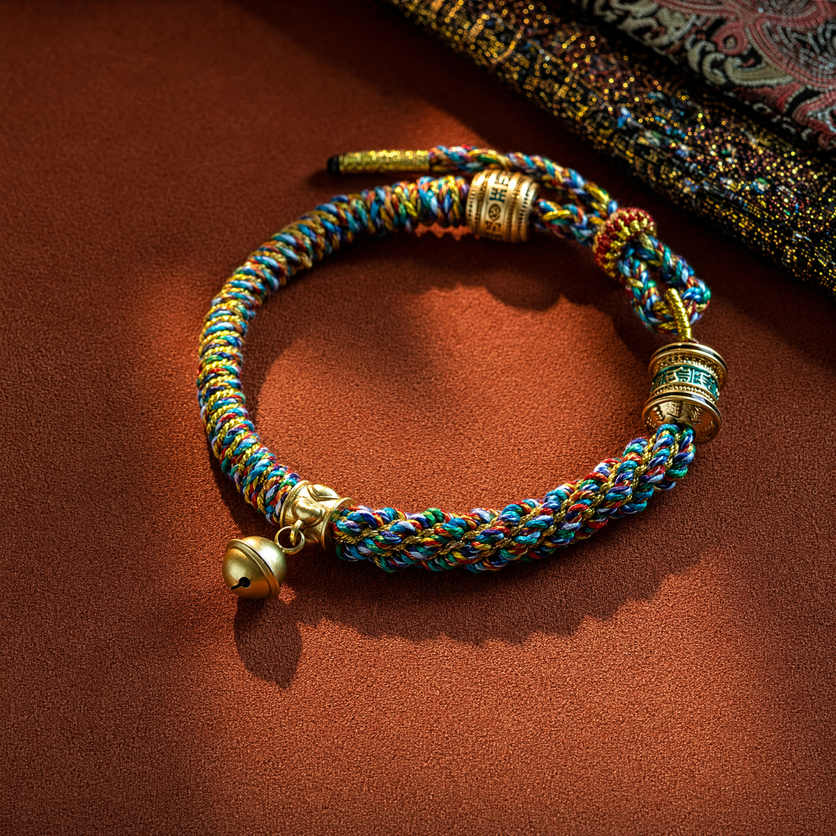 Handwoven Tibetan-Inspired Five-Color Bracelet with Six-Syllable Mantra