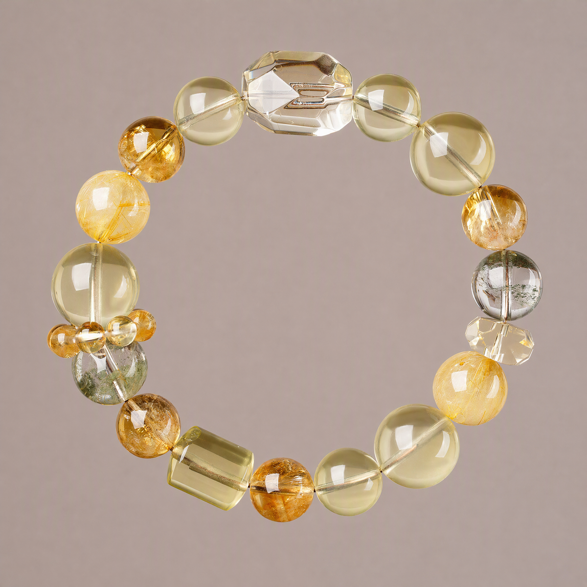 Natural Green Phantom Quartz & Citrine Bracelet with Golden Rutilated Quartz – Mixed Gemstone Jewelry