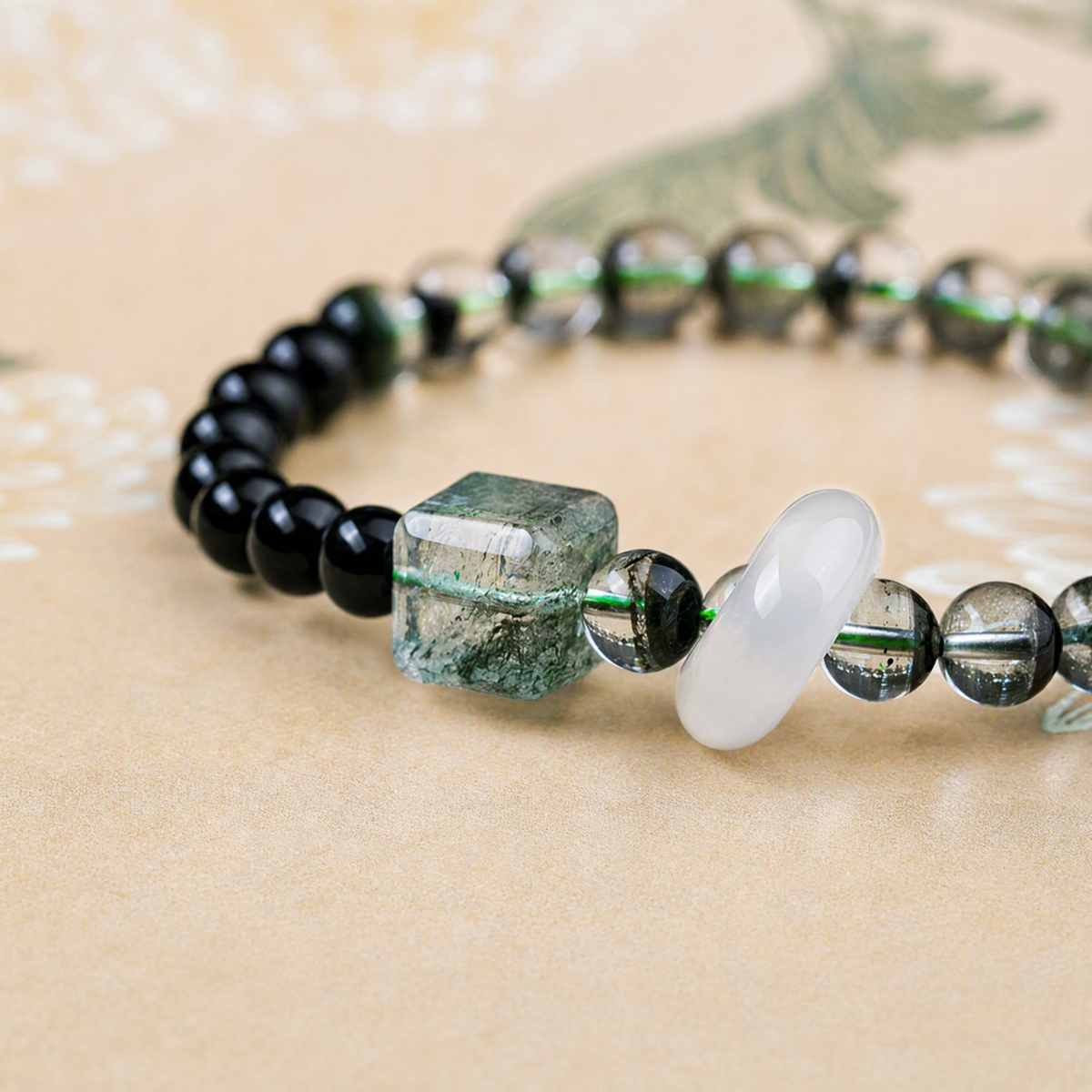 Product Title Green Phantom Quartz & Black Obsidian Bracelet – Natural Gemstone Jewelry
