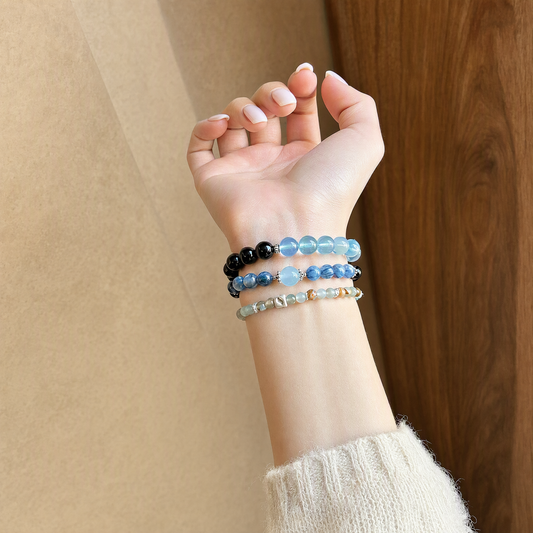 Blue Tiger’s Eye, Blue Kyanite & Aquamarine Bracelet – Mixed Bead Design